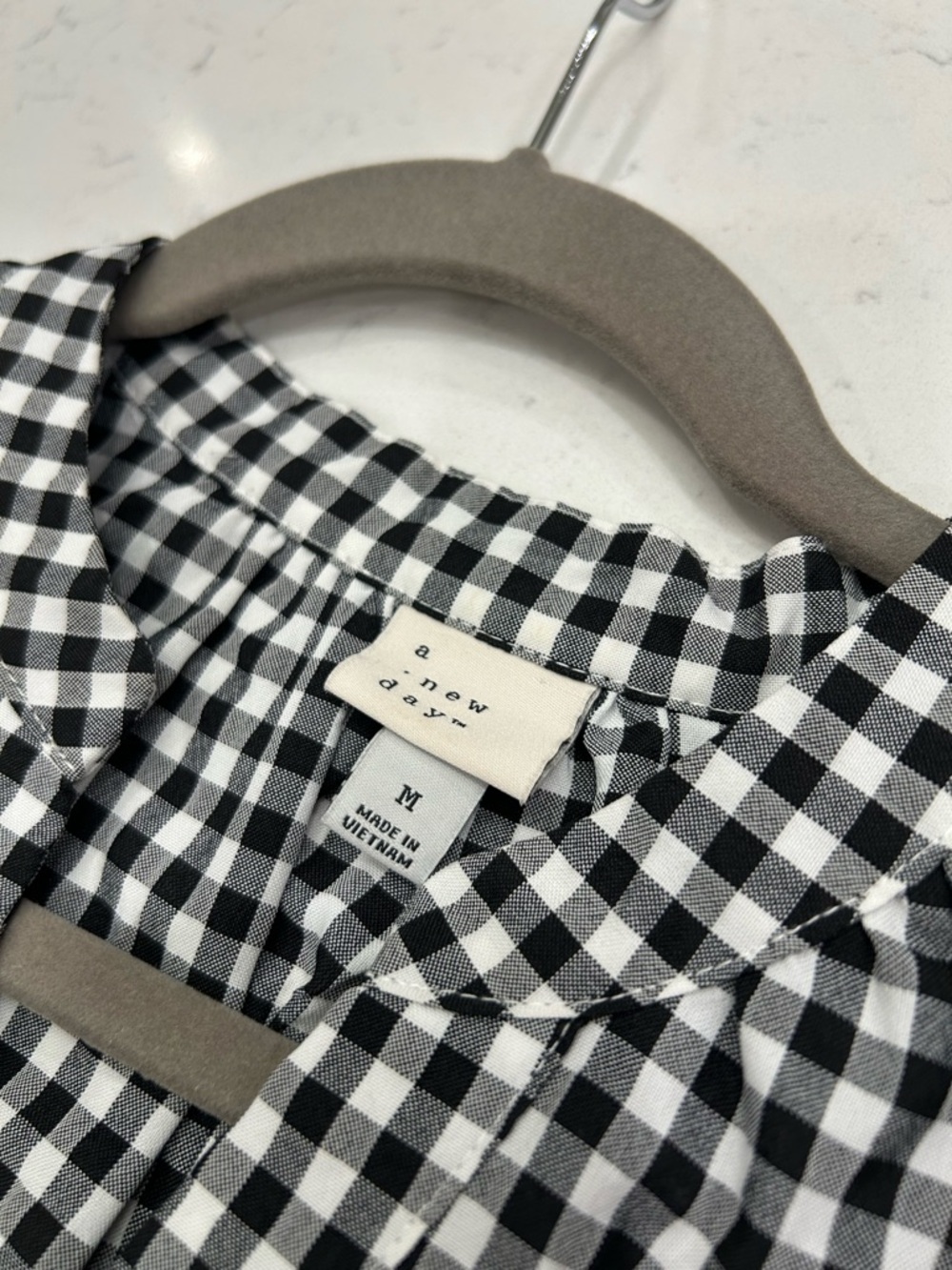 a new day Black & White Gingham Peasant Top - Picture 3 of 6